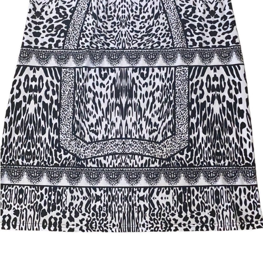 Mlle Gabrielle Black White Multi Print Cap Sleeve Dress Size 2X Stretch - Picture 3 of 8